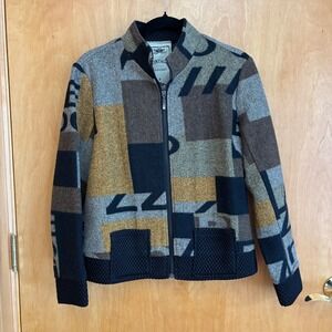 Vintage Concepts Jacket Abstract Pattern Zip Up Textured Artsy Brown‎